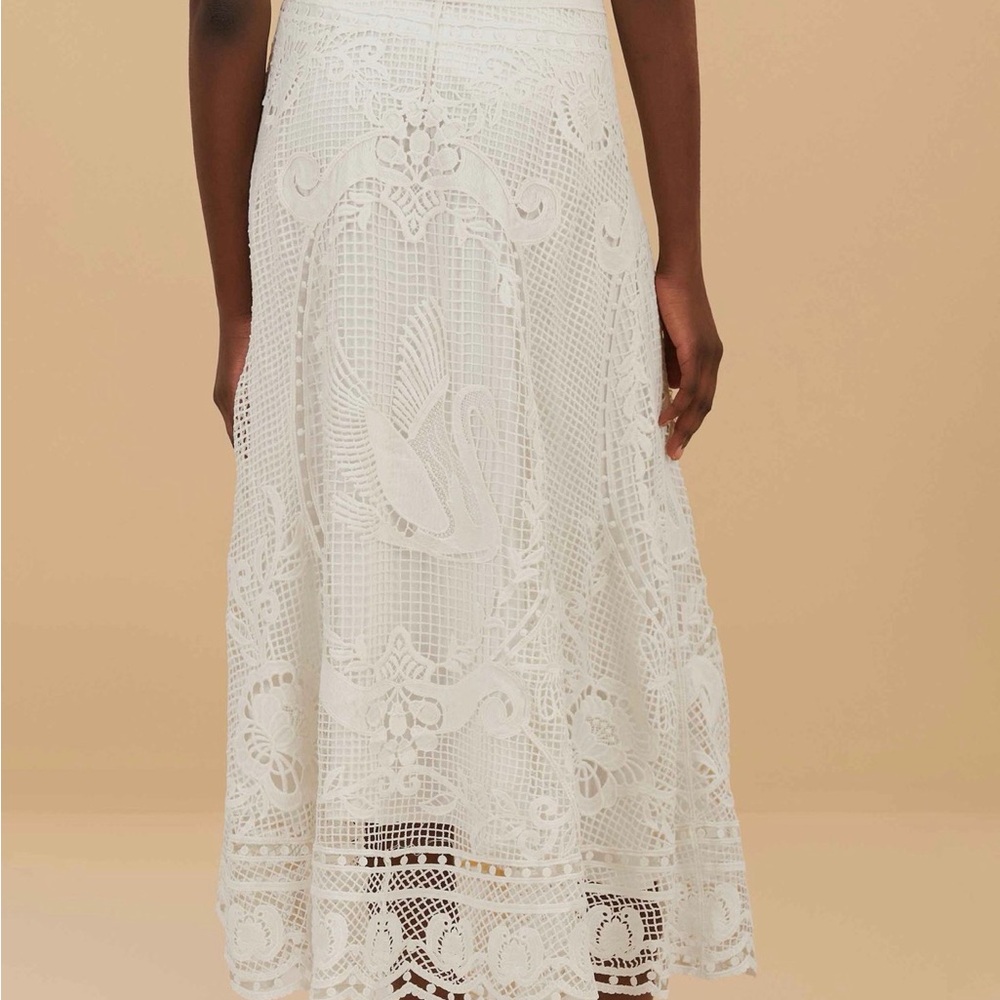 FARM Rio Swan Lake Guipure Midi Skirt